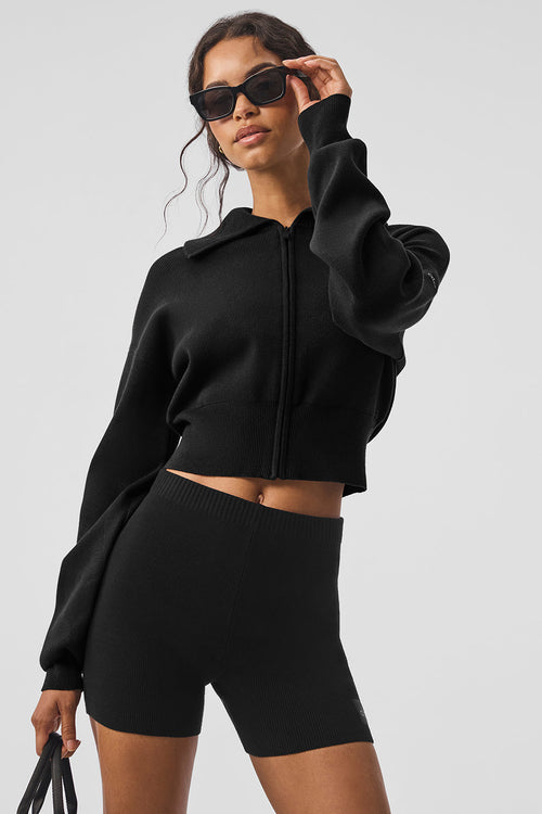 Scholar cropped knit full-zip jacket