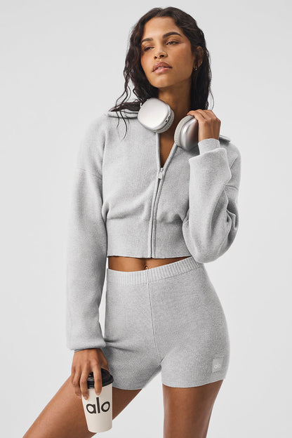 Scholar cropped knit full-zip jacket
