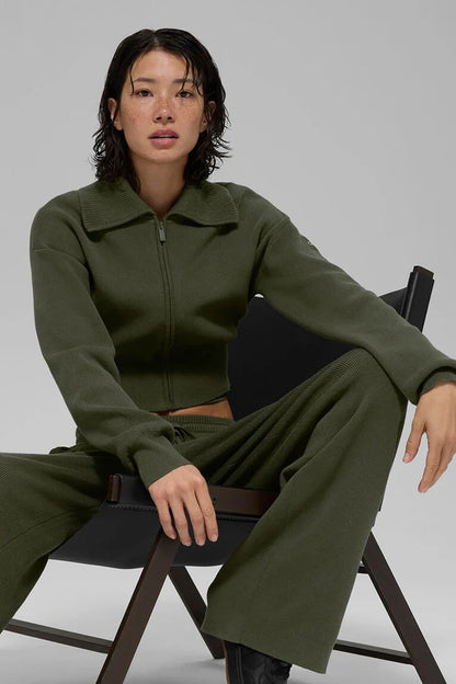 Scholar cropped knit full-zip jacket