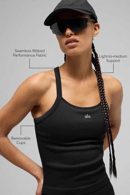 Seamless ribbed tank top with built-in bra