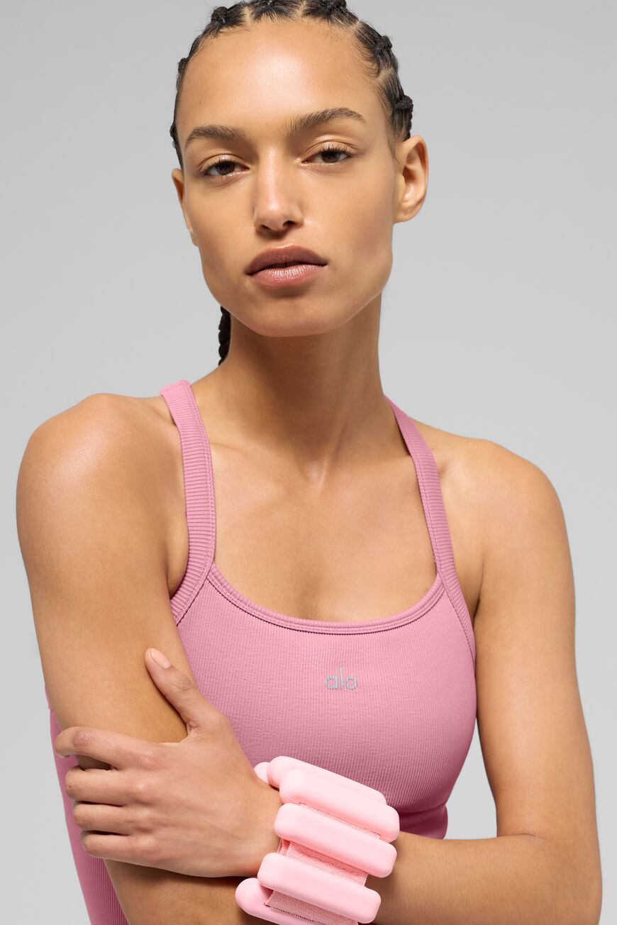 Seamless ribbed tank top with built-in bra