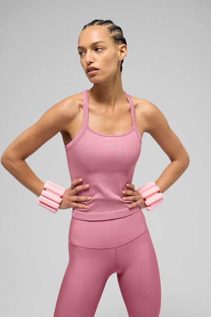 Seamless ribbed tank top with built-in bra