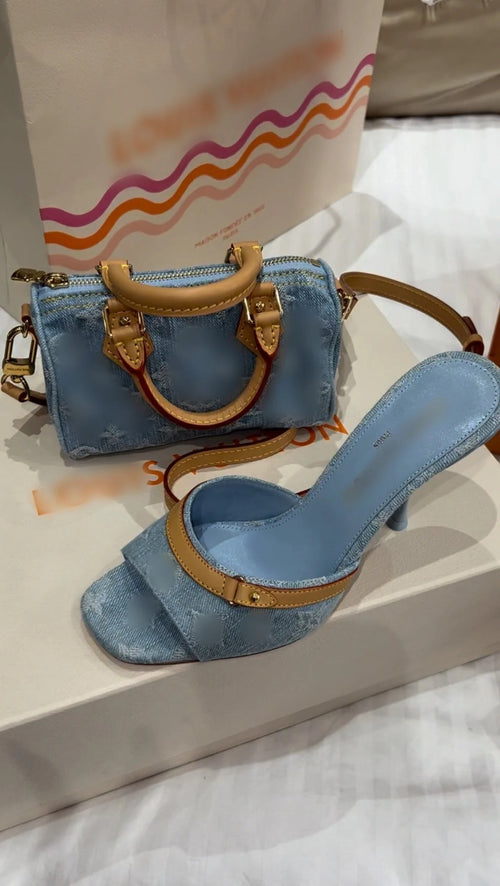 Blue denim heel